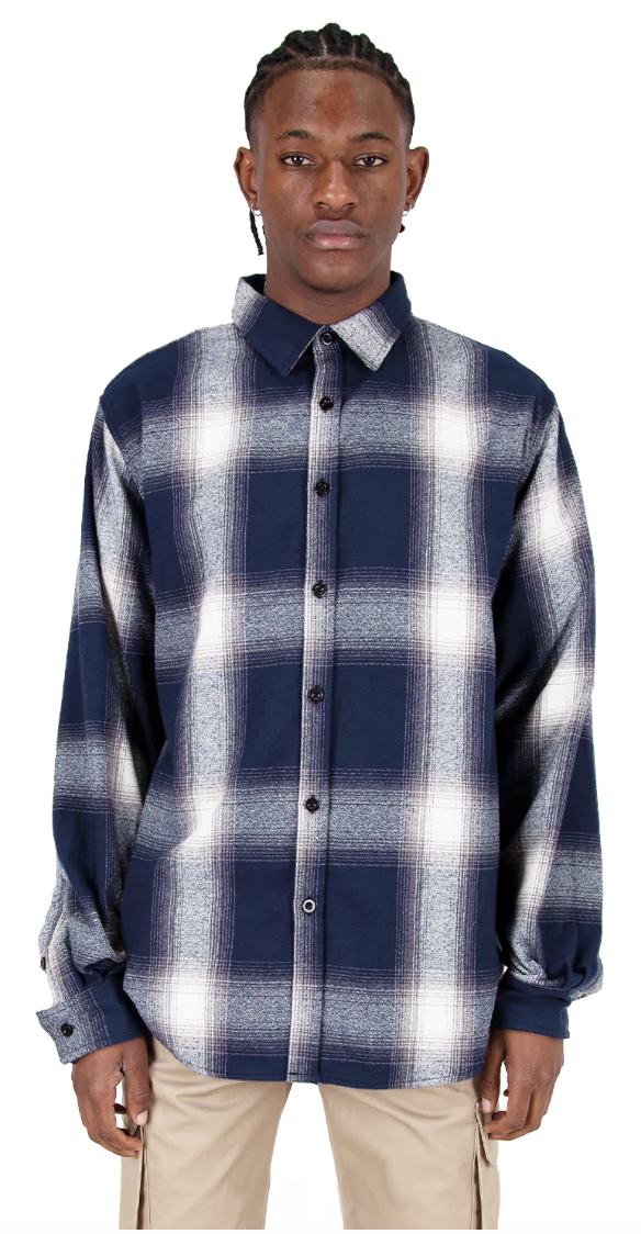 Plaid Flannel Overshirt - Cream Navy / XS FLANNELS